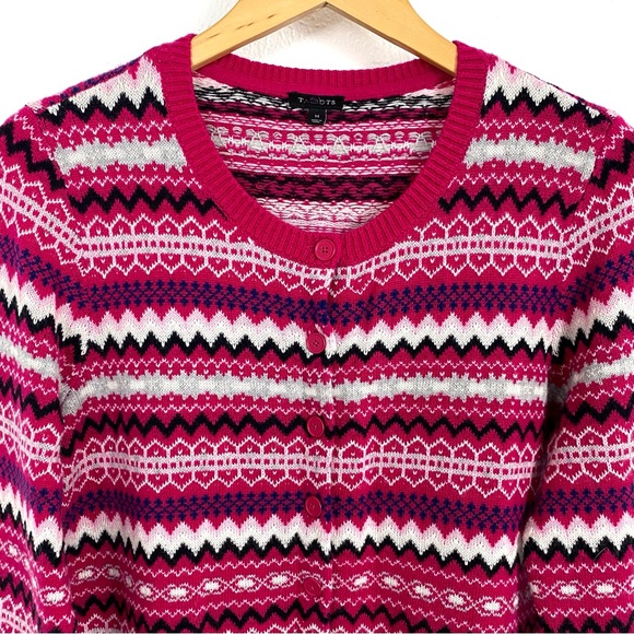 Talbots Pink Fair Isle Nordic Style Lambswool Blend Cardigan Sweater Size Medium - Picture 4 of 14